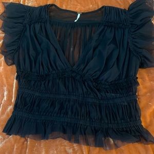 Black short sleeve free people blouse